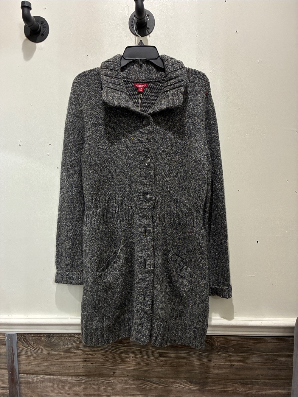 Merona Gray Ribbed Shawl Collar Button-Front Cardigan